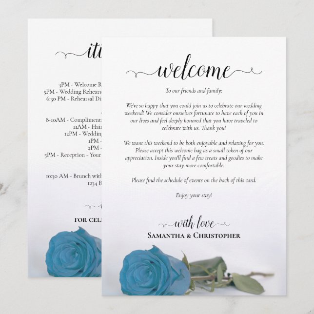 Programa Rosa Azul Turquesa Casamento Bem-vindo & Itinerári (Frente/Verso)