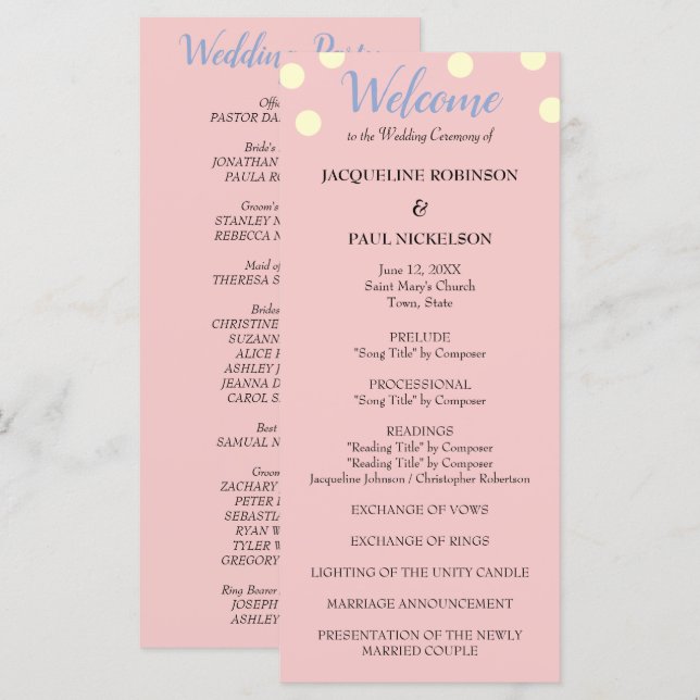 Programa rosa Blue Cream Bolinhas Weding (Frente/Verso)