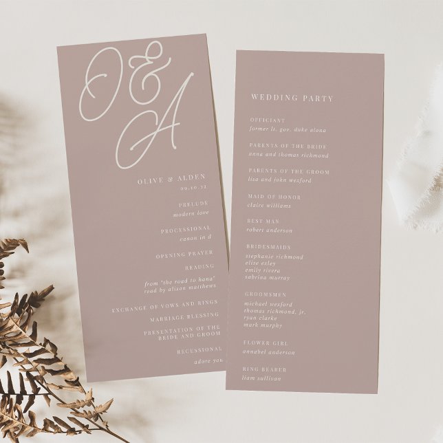 Programa Rosa Taupe | Script Watermark Monograma Wedding (Criador carregado)