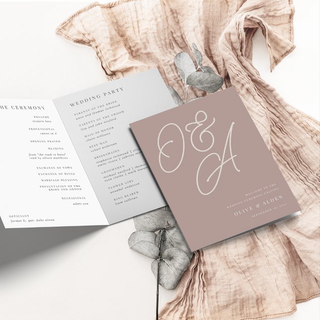 Programa Rosa Taupe | Script Watermark Monograma Wedding (Criador carregado)