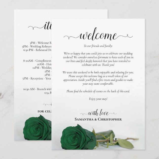 Programa Rosa Verde Esmeralda Casamento Boas-Vindas & Itine (Frente/Verso)