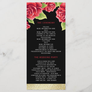Programa Rosa vermelha Black & Dourado Glitter Wed