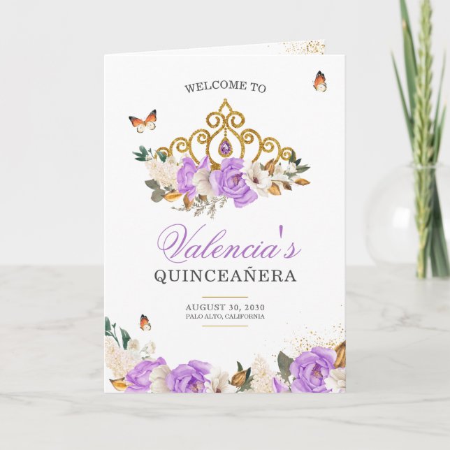 Programa Rosas de lavanda Douradas Tiara Borboleta Quincean (Frente)