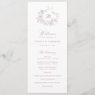 Programa Rosas Florais Elegantes Casamento Monograma