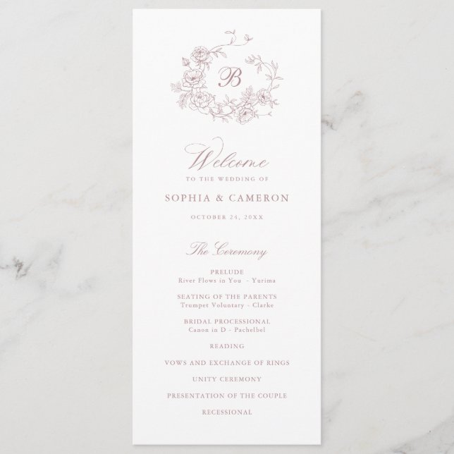 Programa Rosas Florais Elegantes Casamento Monograma (Frente)