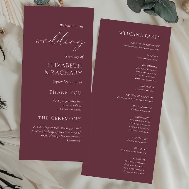 Programa Roto de Casamento Simples e Elegante em Burgundy (Criador carregado)