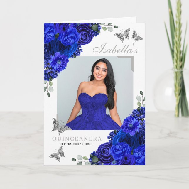Programa Royal Blue & Silver Quinceanera Tiara Borboletas (Frente)