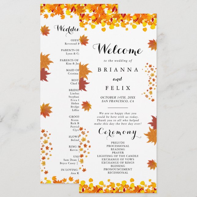 Programa Rustic Autumn Leaves Wedding (Frente/Verso)