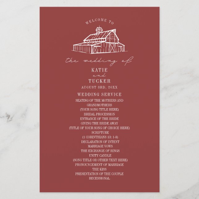 Programa Rustic Barn Muted Red Fazenda Weding Prog (Frente)