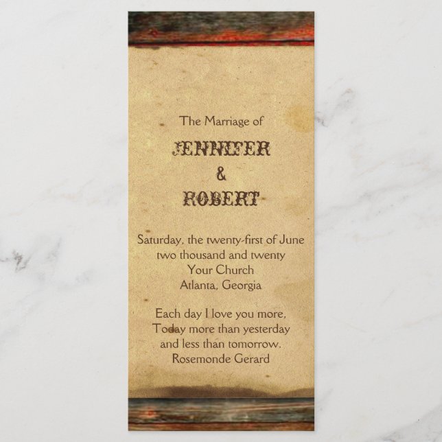 Programa Rustic Barn Wood Wedding (Frente)