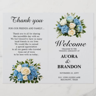 Programa Rustic Blue and White Floral Weding Progr