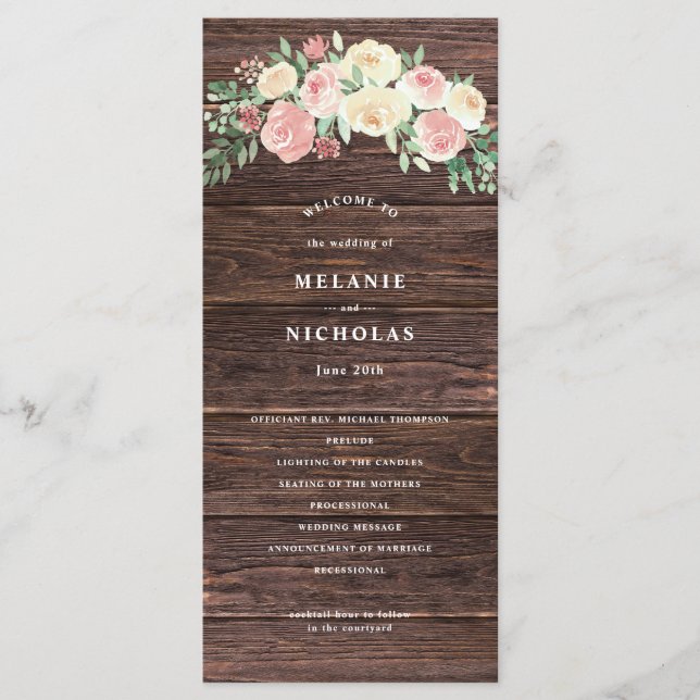 Programa Rustic Blush Floral Weding Program (Frente)