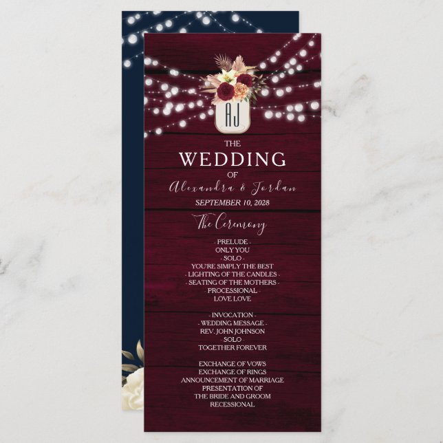 Programa Rustic Burgundy Wedding (Frente/Verso)