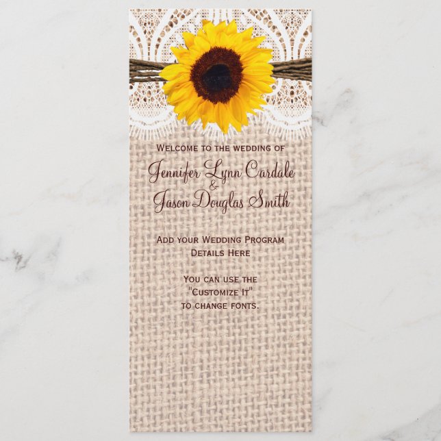 Programa Rustic Burlap Lace Twine Sunflower Wedse (Frente)