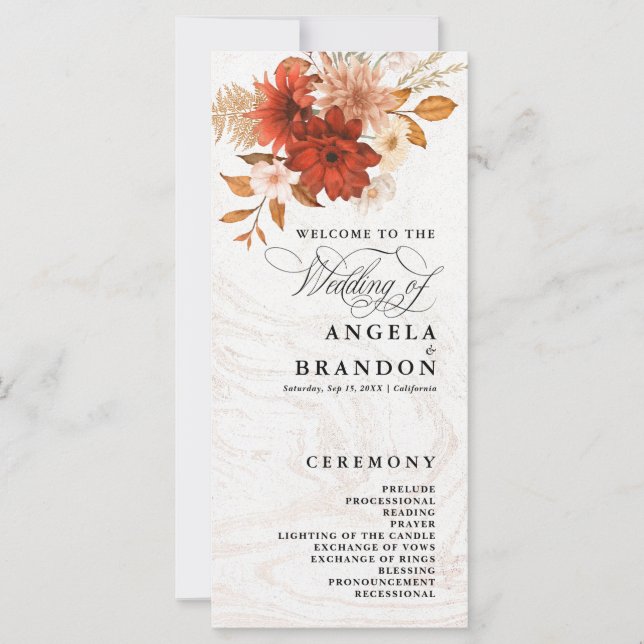 Programa Rustic Burnt Orange Terracotta Casamento (Frente)