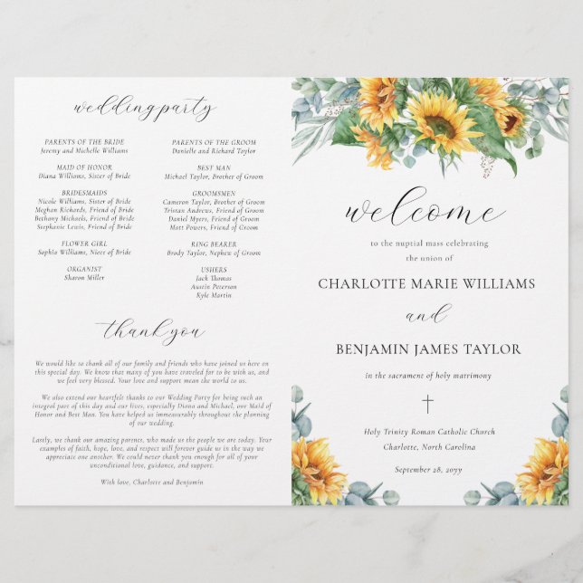 Programa Rustic Católico de Cerimônia de Casamento (Frente)