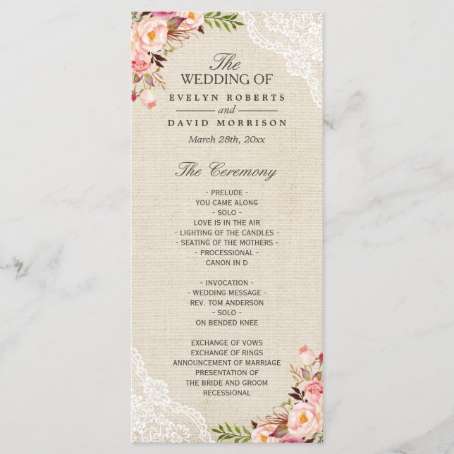 Programa Rustic Country Floral Lace Burlap (Frente)