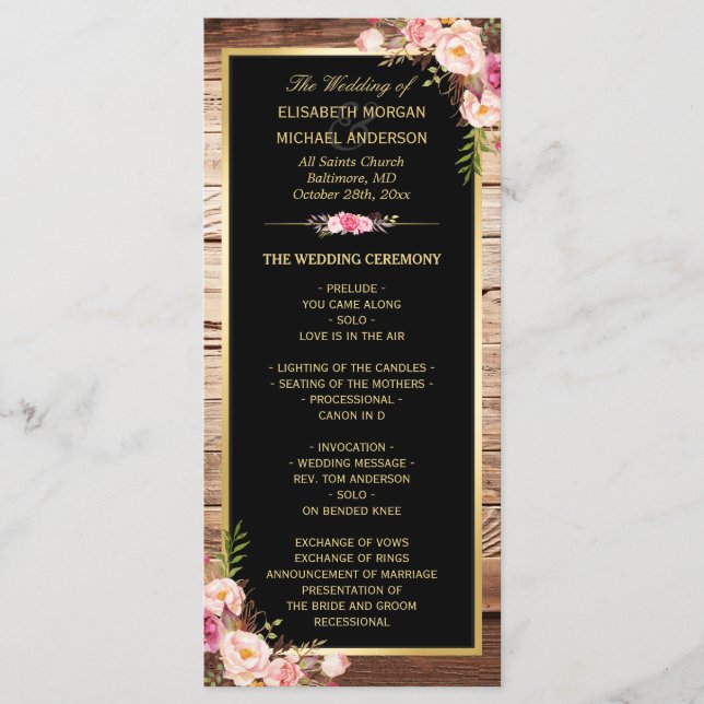 Programa Rustic Country Wood Floral Weding Program (Frente)