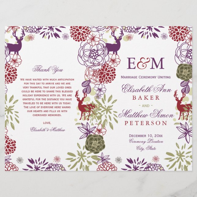Programa Rustic Deer Holiday Floral Weding Program (Frente)