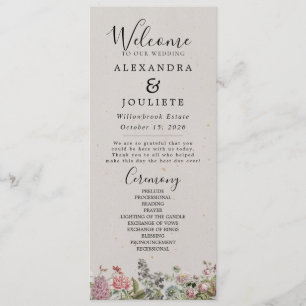 Programa Rustic Earth Florals Wedding