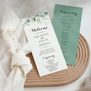Programa Rustic Eucalyptus Gold Floral Wedding Program