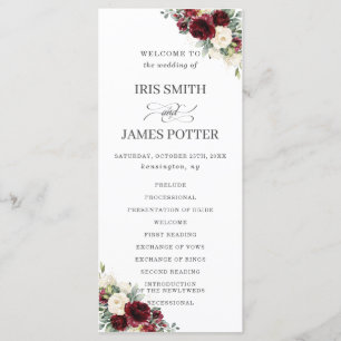 Programa Rustic Ivory Burgundy de Casamento Floral