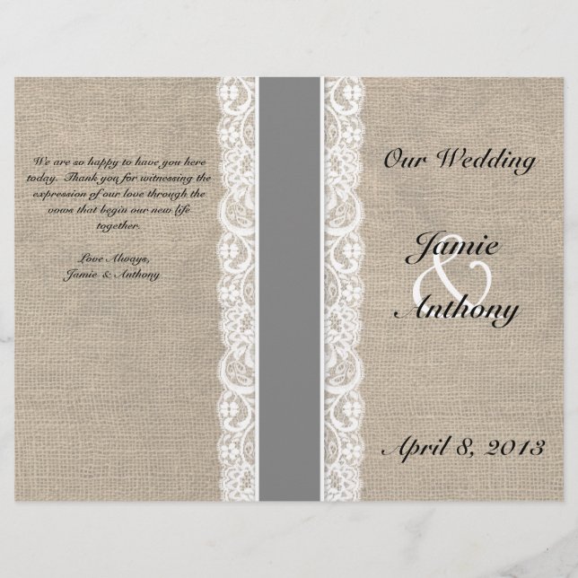 Programa Rustic Lace & Burlap Cinza Casamento de F (Frente)