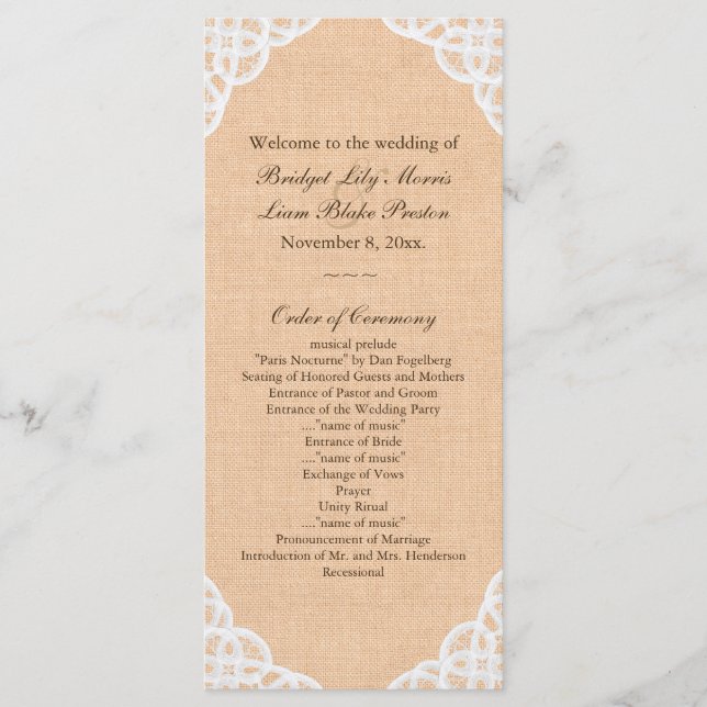 Programa Rustic Lace & Burlap Wedment (Frente)