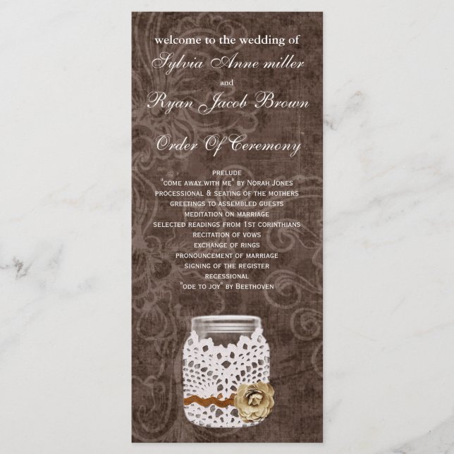 Programa Rustic Lace Invadiu Casamento Mason Jar (Frente)
