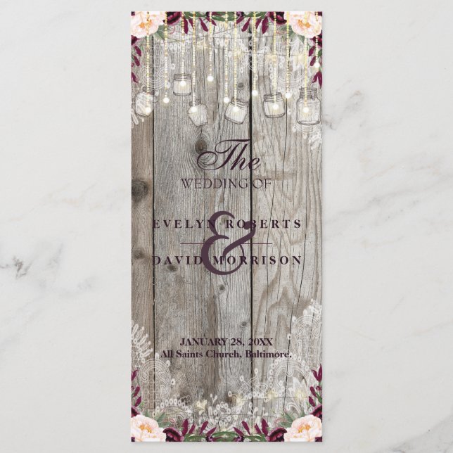 Programa Rustic Lace Jar Wood Lights Casamento (Frente)