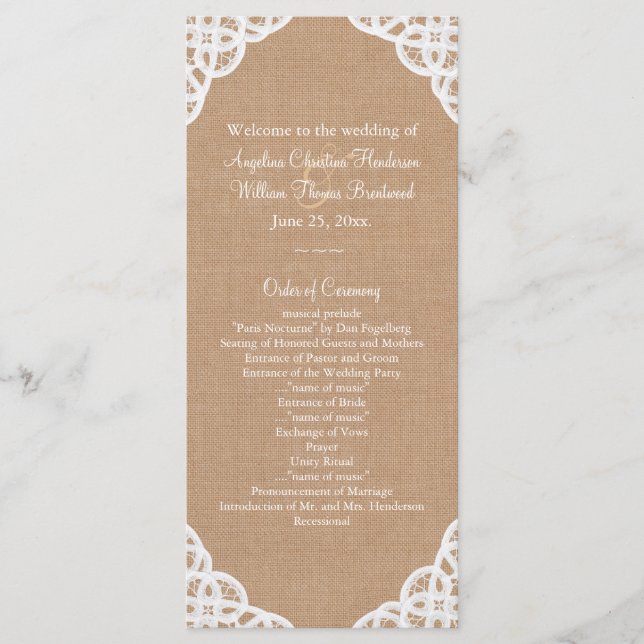 Programa Rustic Lace & Medium Burlap Wedment (Frente)