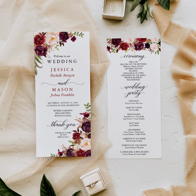 Programa Rustic Marsala Burgundy Wedding (Criador carregado)
