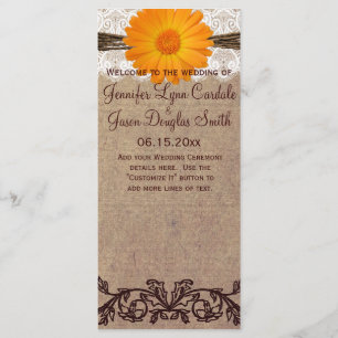 Programa Rustic Orange Gerber Daisy Wedding