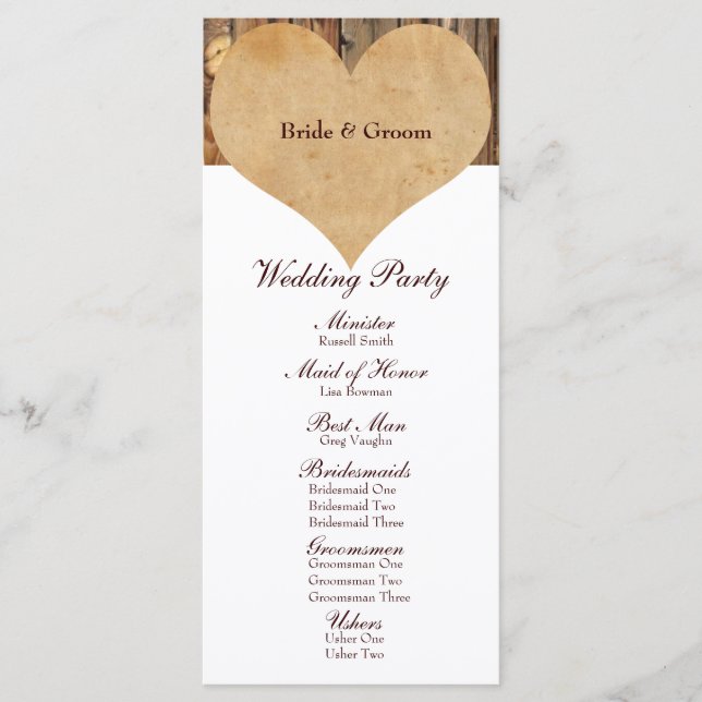 Programa Rustic Parergs Heart Wood Wedding (Frente)
