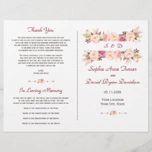 Programa Rustic Pink Blush Flowers - Casamento de