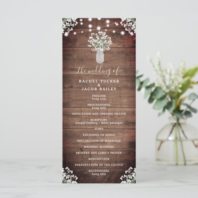Programa Rustic String Lights Mason Jar Wedding (Em pé/Frente)