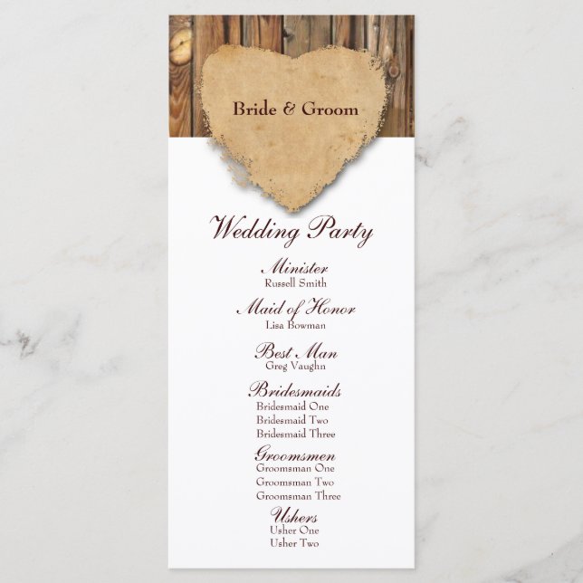 Programa Rustic Tattered Heart Wood Weding Program (Frente)