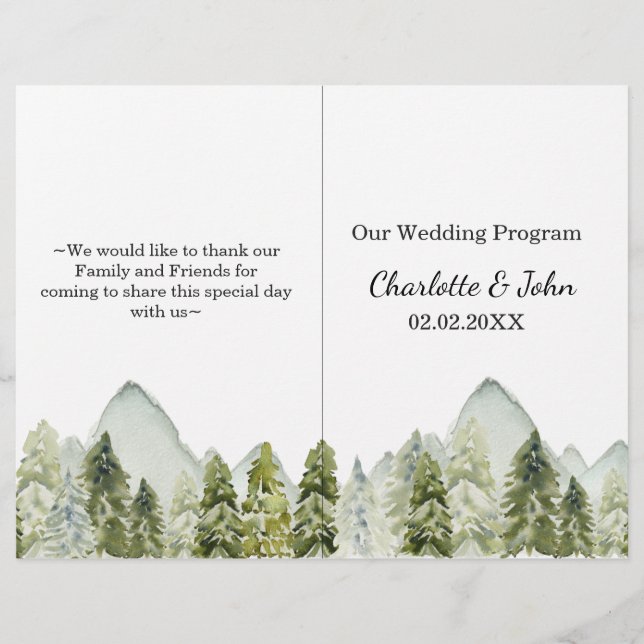 Programa Rustic Watercolor Mountain Pine Weding (Frente)