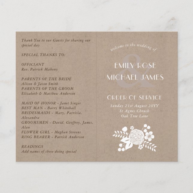 Programa Rustic Wedding Ordem de Serviço Kraft Loo (Frente)