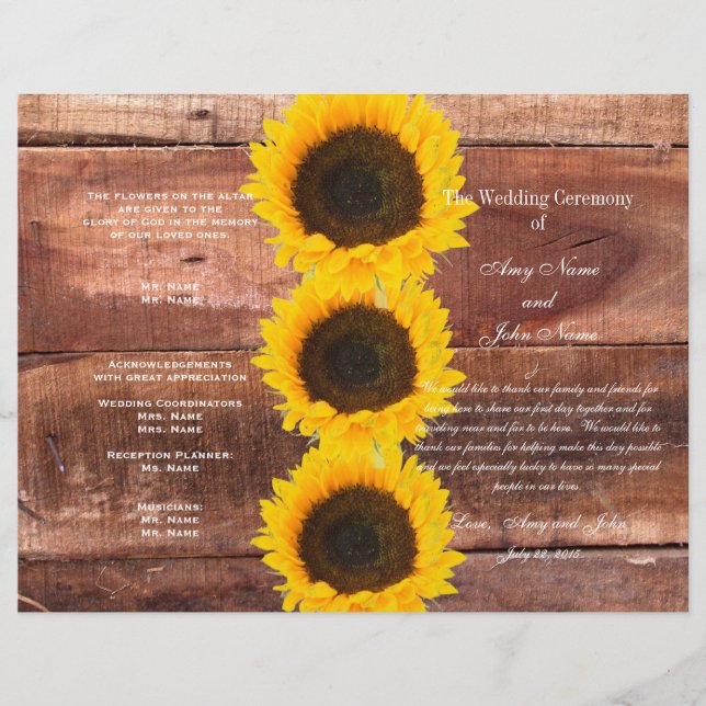 Programa Rustic Wedding Sunflower Country Wedding (Frente)