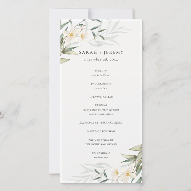 Programa Rustic White Greenery Floral Weding Progr (Frente)