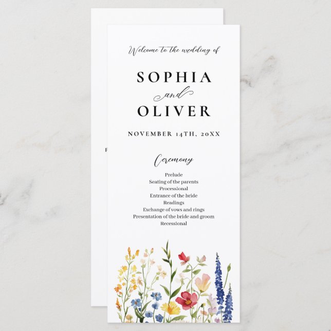 Programa Rustic Wildflower Watercolor Casamento (Frente/Verso)