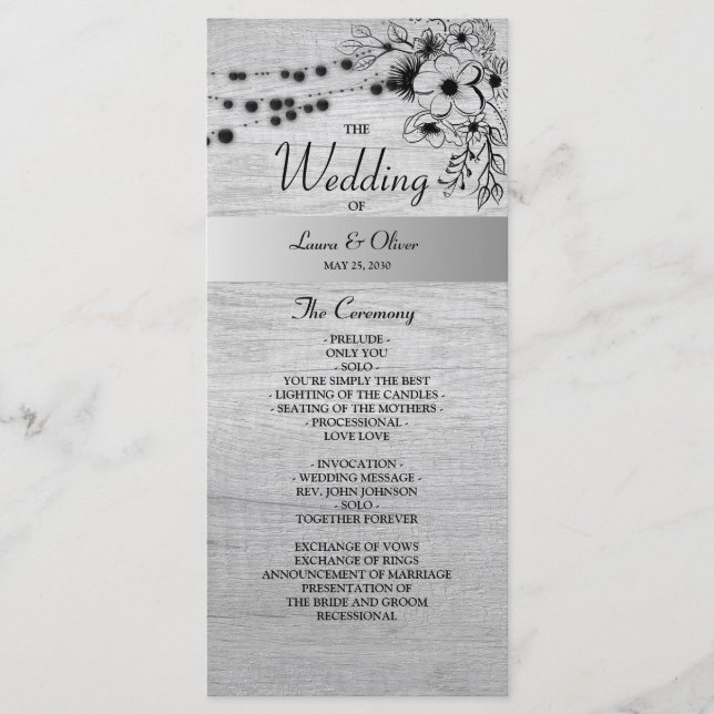 Programa Rustic Wood Black and White Weding Progra (Frente)