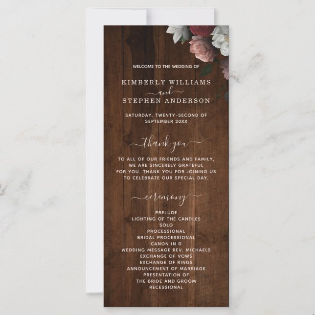Programa Rustic Wood Burgundy Floral Weding Pink (Frente)