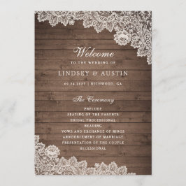 Programa Rustic Wood Floral Lace Weding Program