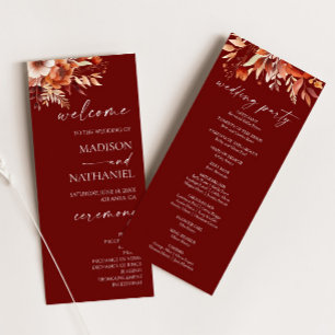 Programa Rusty Burgundy Brown Floral Flower Casamento