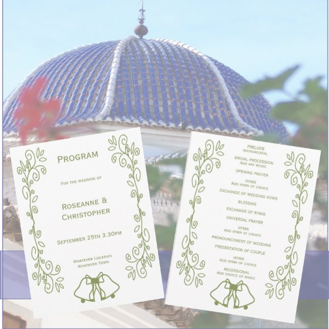 Programa Sage Bells Scrollwork Design Casamento (Sage bells scrollwork wedding program)