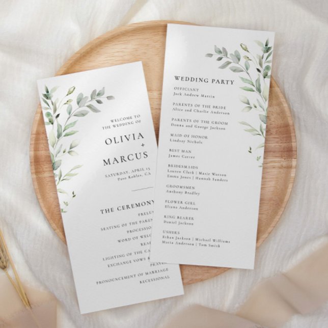 Programa Sage Green Olive Botanical Elegant Weding Program (Criador carregado)