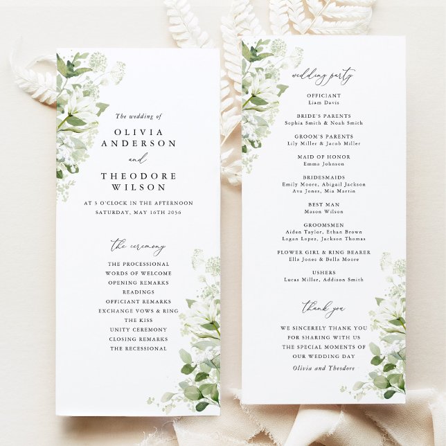 Programa Sage Green Organic Greenery Wedding Ceremony (Sage green organic greenery wedding program, ceremony order & wedding party list, elegant botanical)