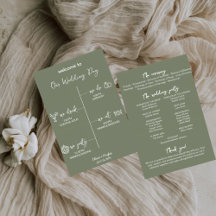 Sage Green Wedding Program Card Editable Template